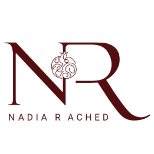 Nadia R Ached logo with elegant "NR" initials and decorative swirl detail on a white background.