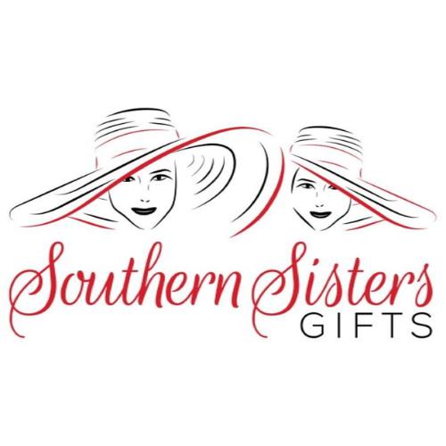 Southern Sisters Gifts logo with two women in wide-brimmed hats and elegant red and black script text.