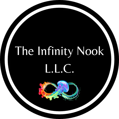 The Infinity Nook L.L.C. logo with white text on black background and a colorful infinity symbol.